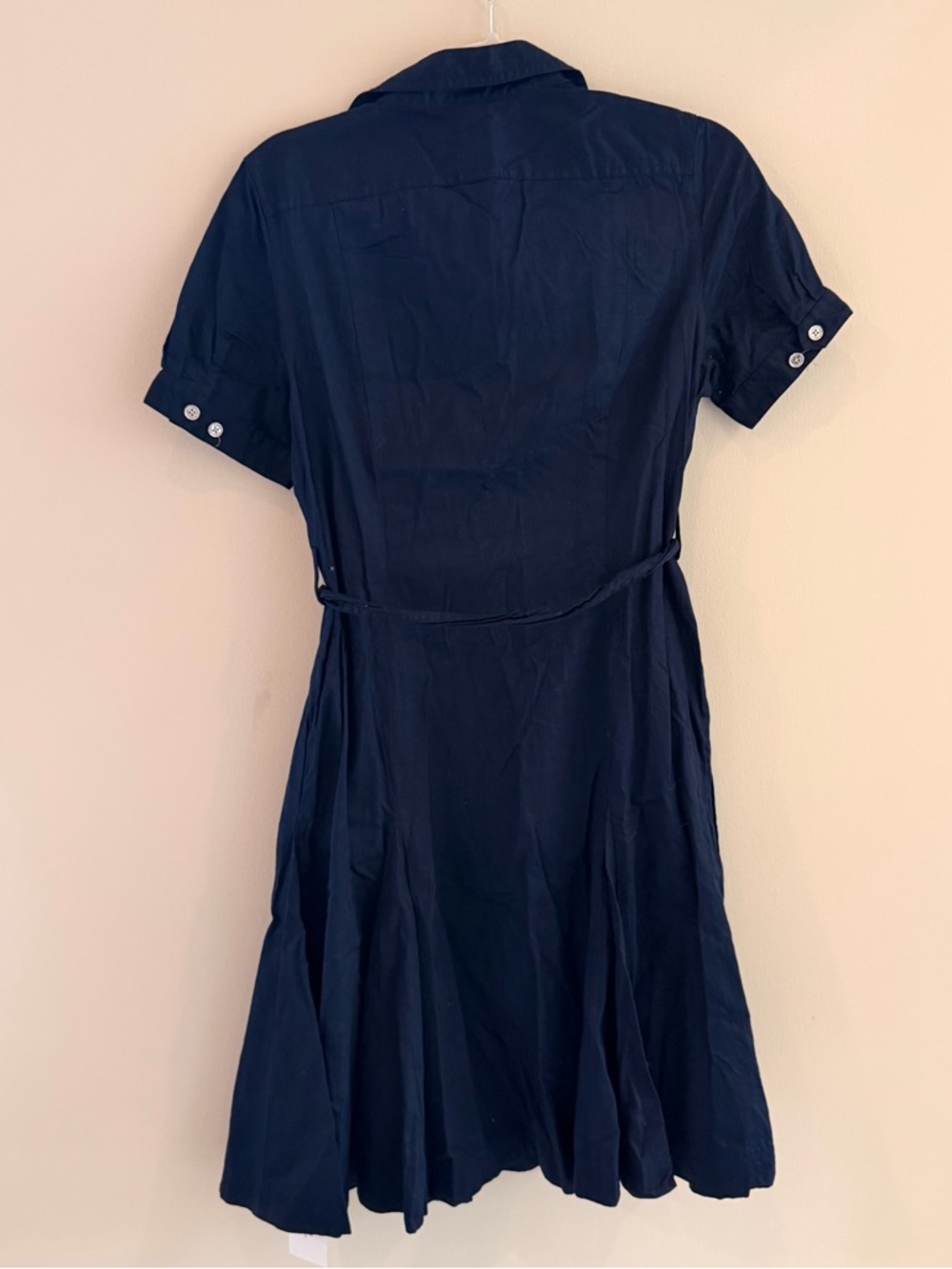 Ralph Lauren Navy Short-Sleeve Shirt Midi Dress with Belt and pockets - Picture 2 of 5